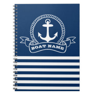 Nautical Anchor Navy Blue Striped Notebook