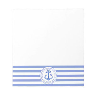 Nautical Anchor Navy Blue Striped Personalised Notepad