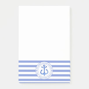 Nautical Anchor Navy Blue Striped Personalised Post-it Notes