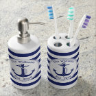 Nautical Anchor Navy Blue Stripes Family Name