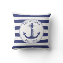 Nautical Anchor Navy Blue Stripes Family Name