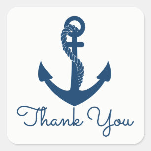 Nautical Anchor Navy Blue Thank You Beach Wedding Square Sticker