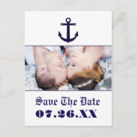 Nautical Anchor Navy Blue Wedding Photo Postcard