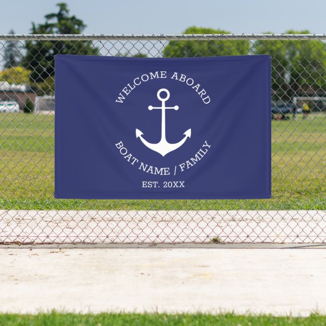 Nautical anchor navy blue Welcome Aboard Custom Banner (Insitu)
