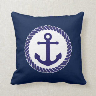 Nautical Anchor Navy Blue White Cushion