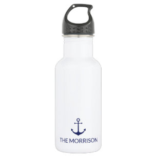 Nautical anchor navy blue white Custom Boat Name 532 Ml Water Bottle