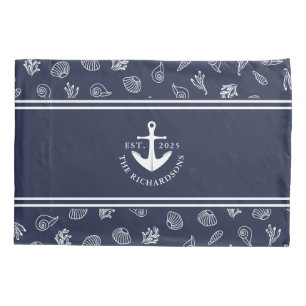 Nautical Anchor Navy Blue White Custom Name Pillowcase