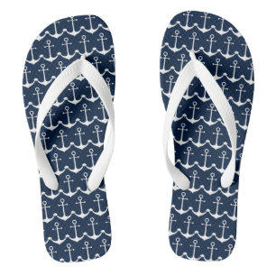 Nautical anchor navy blue white cute pattern thongs