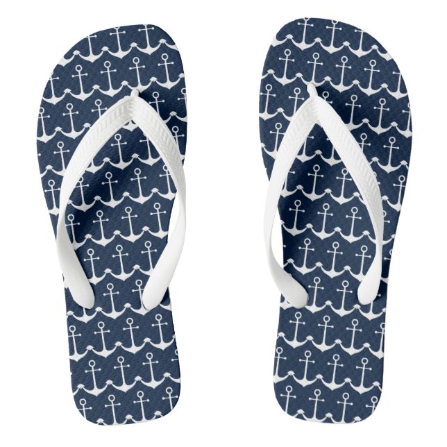 Nautical anchor navy blue white cute pattern thongs (Footbed)