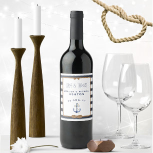 Nautical Anchor Navy Blue & White Event Wedding Wine Label