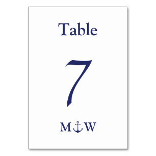 Nautical anchor navy blue & white initials Wedding Table Number