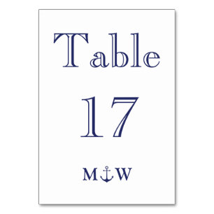 Nautical anchor navy blue white monogram Wedding Table Number