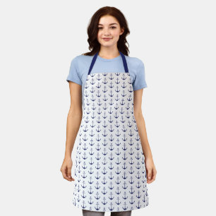 Nautical anchor navy blue & white pattern modern apron