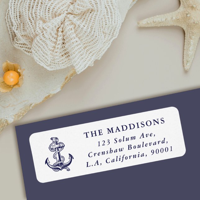 Nautical Anchor Navy Blue & White Return Address Label (Creator Uploaded)