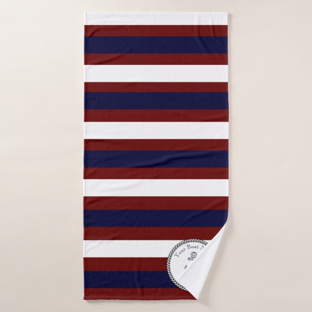 Nautical Anchor Navy Blue  White Rust Red stripe Bath Towel (Bath Towel)