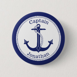 Nautical Anchor Navy Captain Personalised 6 Cm Round Badge
