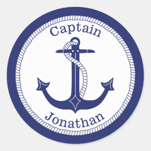 Nautical Anchor Navy Captain Personalised Classic Round Sticker