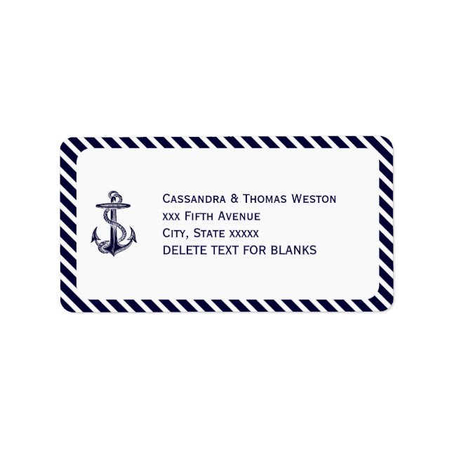Nautical Anchor Navy Diag Stripe 2 LJ Address Label (Front)