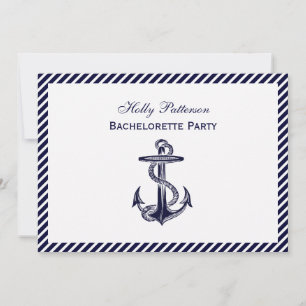 Nautical Anchor Navy Diag Stripe 2H Bachelorette Invitation