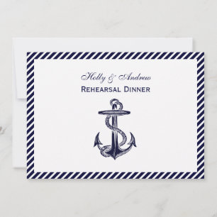Nautical Anchor Navy Diag Stripe 2H Rehearsal Din Invitation