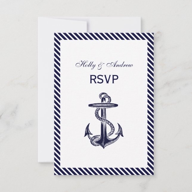 Nautical Anchor Navy Diag Stripe 2V RSVP (Front)
