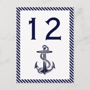 Nautical Anchor Navy Diag Stripe 2V Table Number Postcard