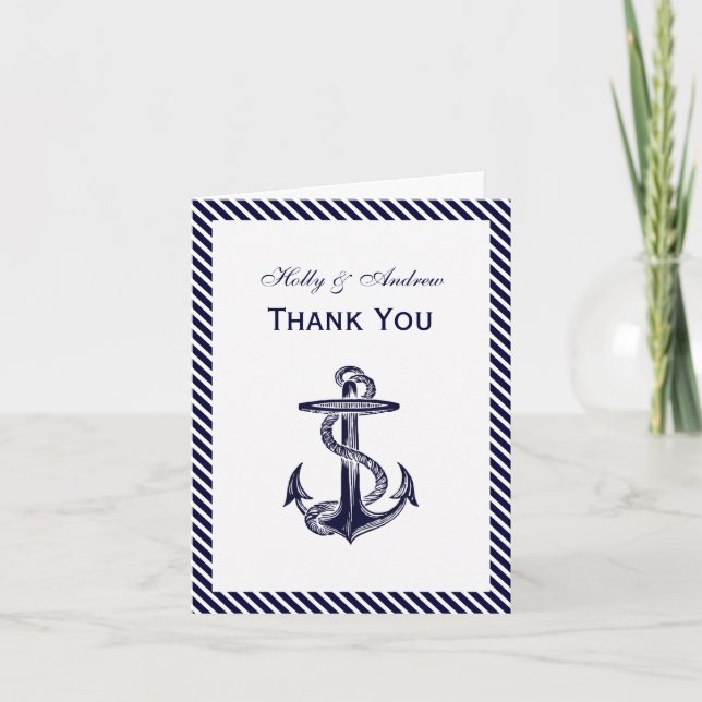 Nautical Anchor Navy Diag Stripe 2V Thank You (Front)