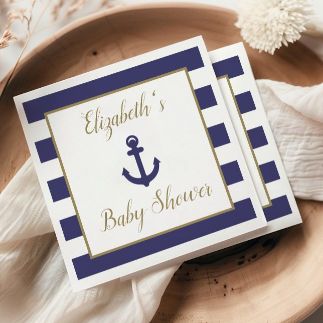 Nautical Anchor Navy Gold Boy Baby Shower Napkin (Creator Uploaded)