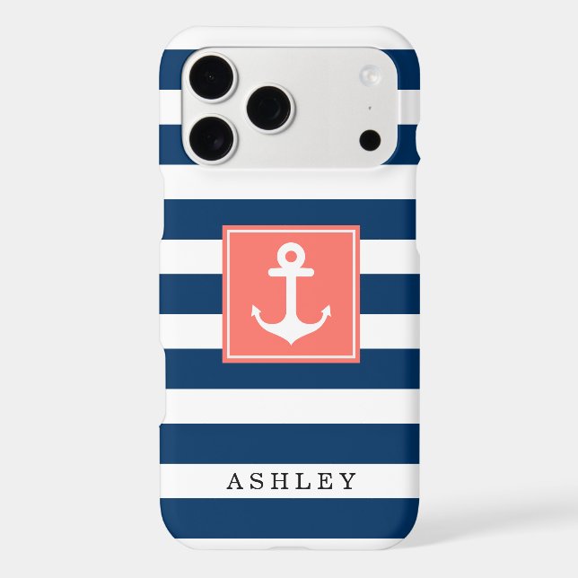 Nautical Anchor Navy Stripes Pattern Monogram Name (Back)