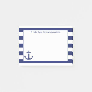 Nautical Anchor Navy Stripes Personalised 4 x 3 Post-it Notes