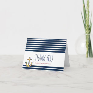 Nautical Anchor Navy Stripes Thank you Card