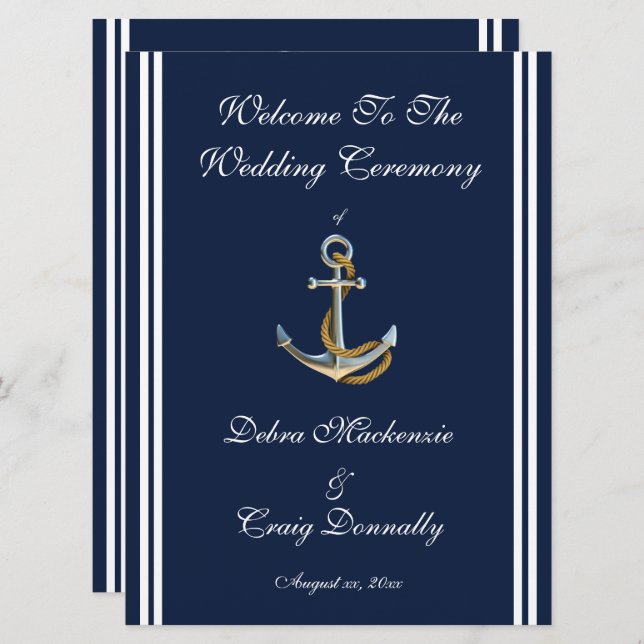 Nautical Anchor, Navy, Wedding Program (Front/Back)