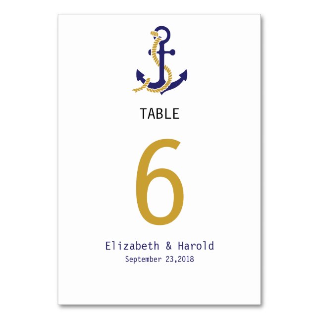 Nautical Anchor Navy Wedding. Table Number (Front)