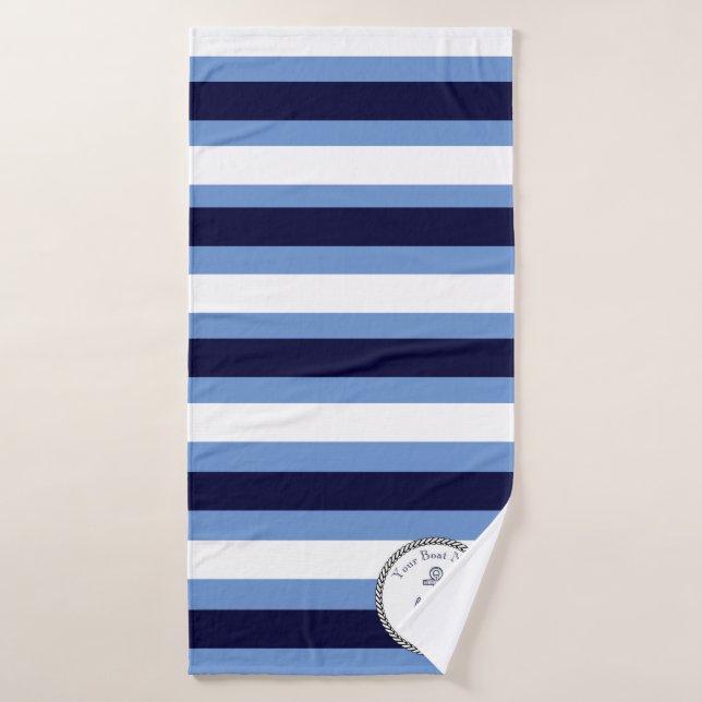 Nautical Anchor Navy White Blue Stripe Bath Towel (Bath Towel)