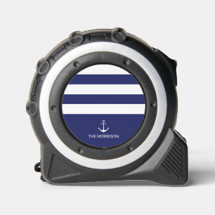 Nautical anchor navy white stripes name monogram 1