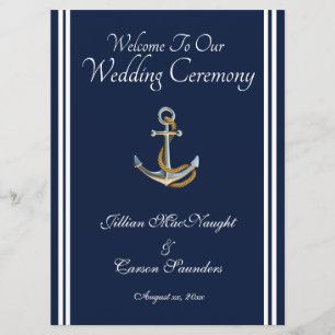 Nautical Anchor - Navy & White Wedding Service Program