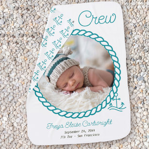 Nautical Anchor New to the Crew Newborn Photo Teal Baby Blanket