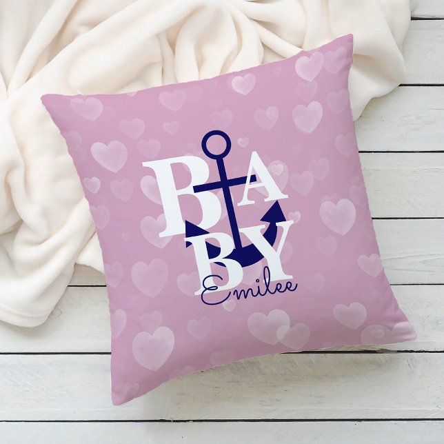 Nautical Anchor Nursery Decor Pink Navy Cushion (Creator Uploaded)