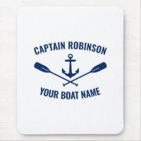 Nautical Anchor Oars Captain and Boat Name Blue