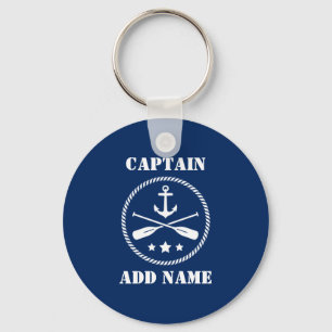 Nautical Anchor & Oars Captain or Boat Name Navy Key Ring