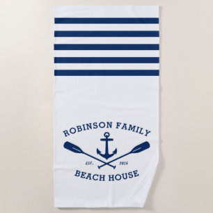 Nautical Anchor Oars Family Name Beach House White Towel