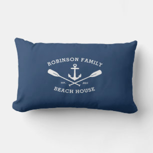 Nautical Anchor Oars Family Name Beach Lake House Lumbar Cushion