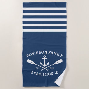 Nautical Anchor Oars Family Name Beach Lake House Towel