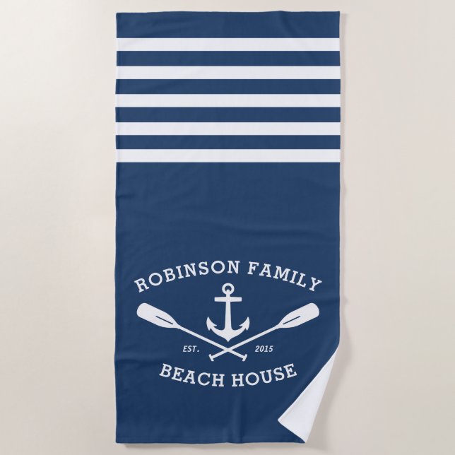 Nautical Anchor Oars Family Name Beach Lake House Towel (Front)