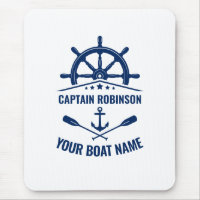 Nautical Anchor Oars Helm Captain & Boat Name Blue