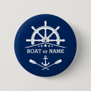 Nautical Anchor Oars Helm Your Name or Boat Navy 6 Cm Round Badge