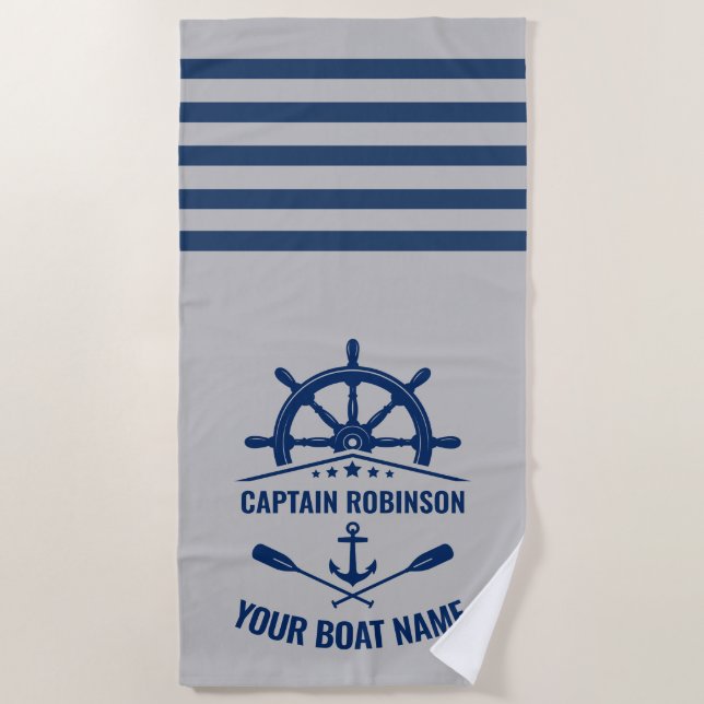 Nautical Anchor Oars Paddles Boat or Captain Name Beach Towel (Front)