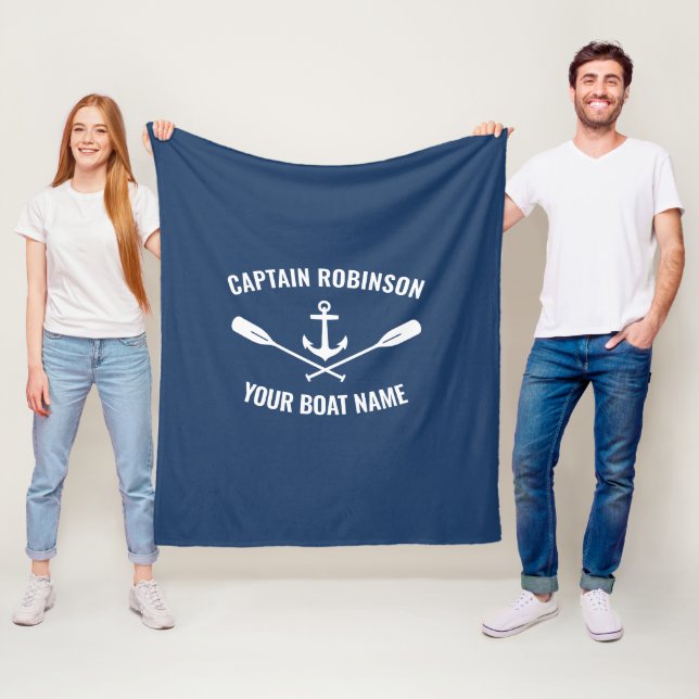 Nautical Anchor Oars Paddles Captain or Boat Name Fleece Blanket (In Situ)