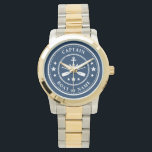 Nautical Anchor Oars Stars Captain Boat Name Navy Watch<br><div class="desc">A Nautical Ship Anchor and Oars - Paddles Plus Stars with Captain Rank or other title and Your Name or Boat Name on a Stylish Wrist Watch. This personalised Pocket Watch will not just time but also is a fun conversation piece. Perfect for Father's Day but also makes a great...</div>