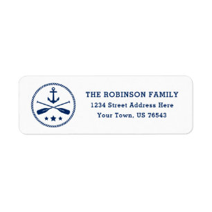 Nautical Anchor Oars Stars Rope Navy Blue Address Return Address Label